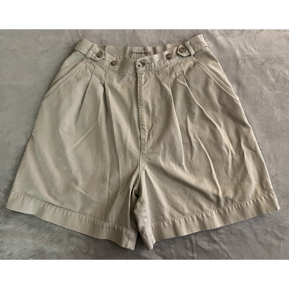 Vtg 80s Banana Republic Safari Travel Shorts Women 16 Khaki Pleated Hong Kong